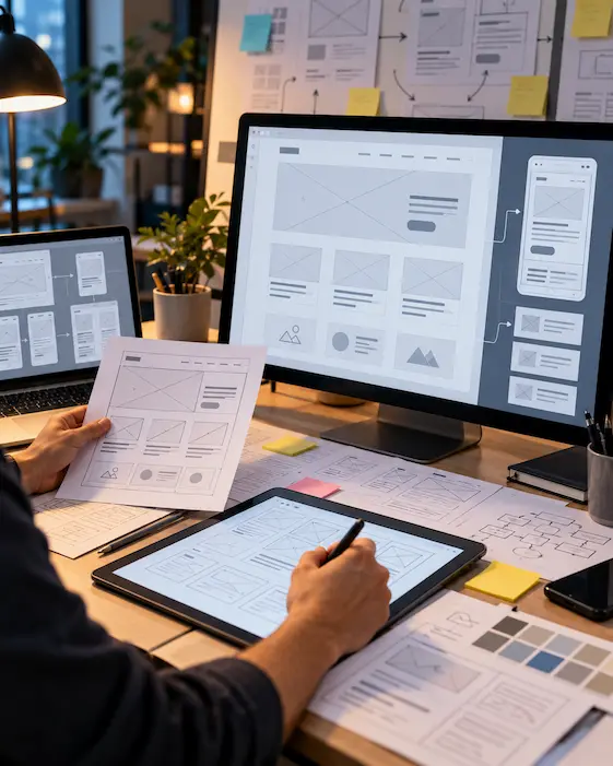 Ilustración de wireframes para el desarrollo de páginas web