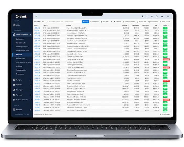 Interfaz de cotizaciones de Digind Suite