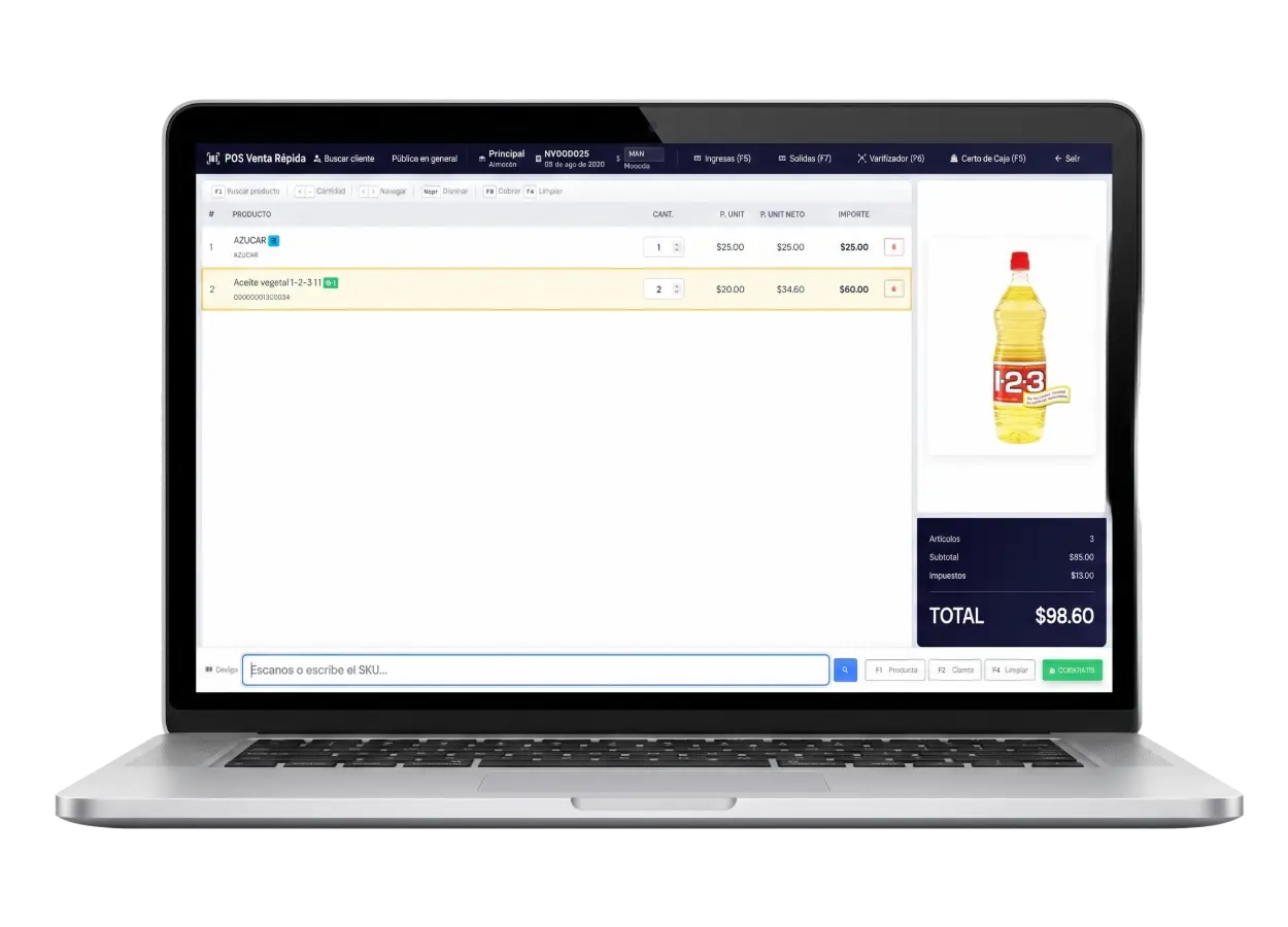 Pantalla del punto de venta Digind para abarrotes y ferreterías