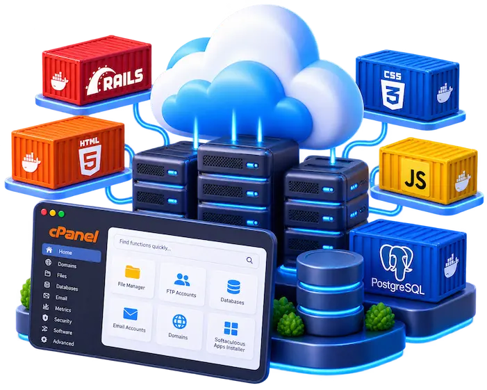 Ilustración de servidores y servicios en la nube del alojamiento web de Digind